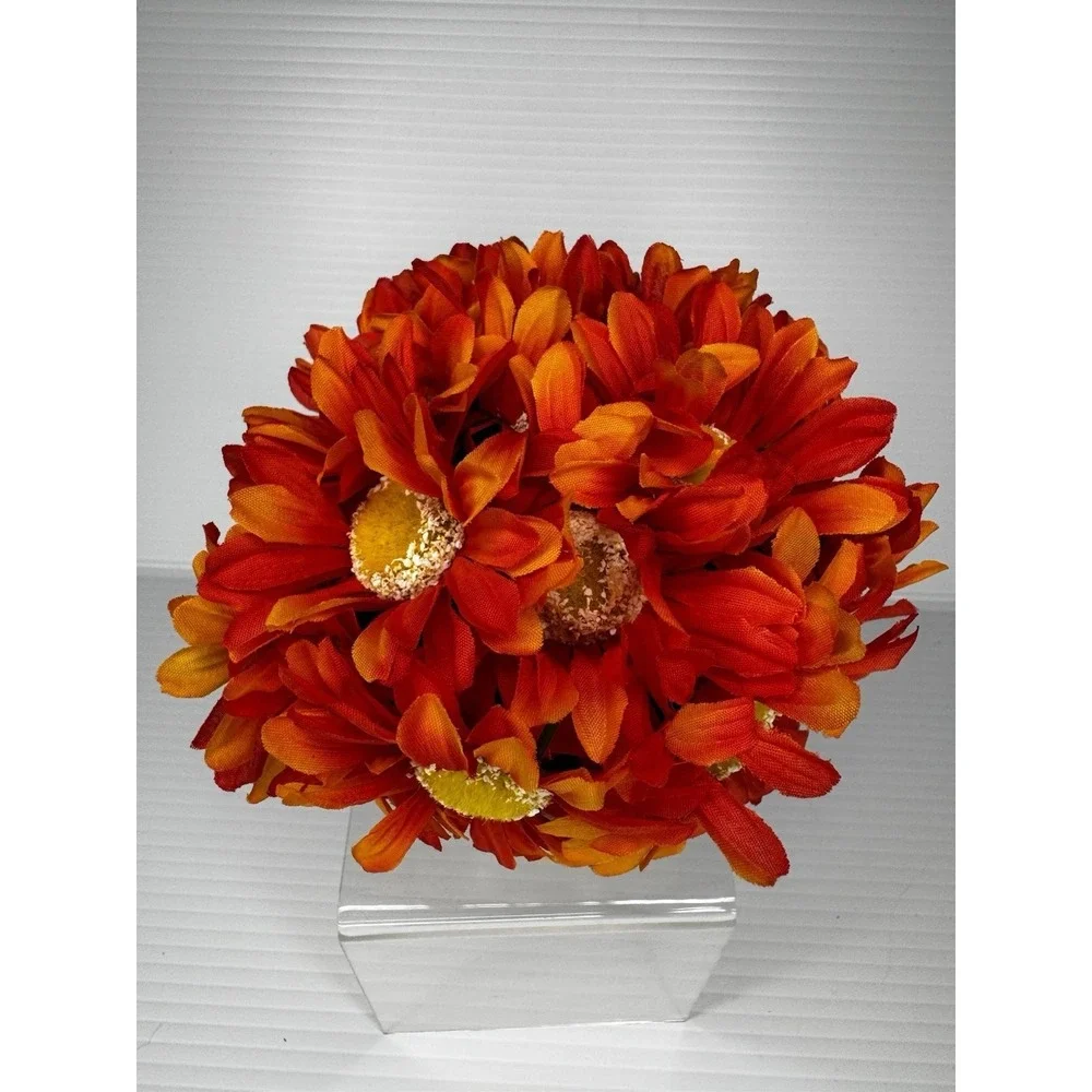 Artificial Orange Daisy Floral Arrangement In Decorative Pot Fall Autumn Decor